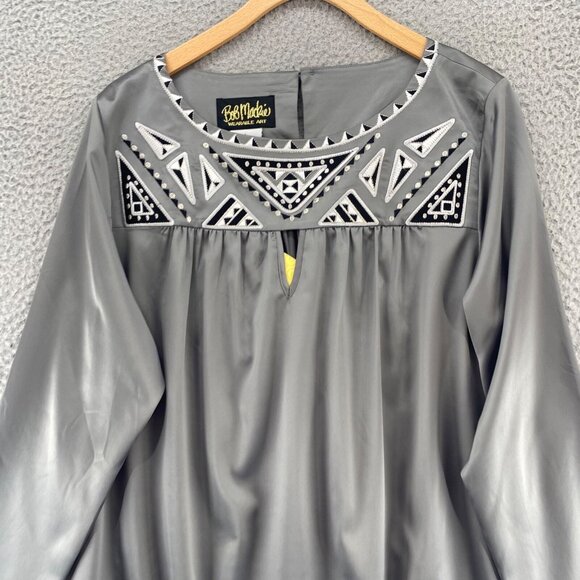 Bob Mackie Top Womens Large Gray Satin Wearable Art Embroidered Long Sleeve NWT - Picture 2 of 10
